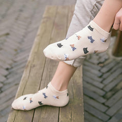 5 Pairs Cartoon Cat Pattern Crew Ankle Socks Women's Stockings