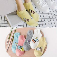 5 Pairs Cartoon Cat Pattern Crew Ankle Socks Women's Stockings