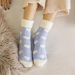 Heart Pattern Coral Fleece Winter Socks Women's Stocking