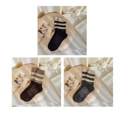 3 Pairs Striped Comfy Mid Tube Socks Warm Cotton Crew Length Stockings
