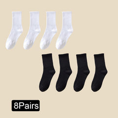 8 Pairs Classic Solid Crew Sports Socks Women's Stockings