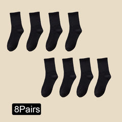 8 Pairs Classic Solid Crew Sports Socks Women's Stockings