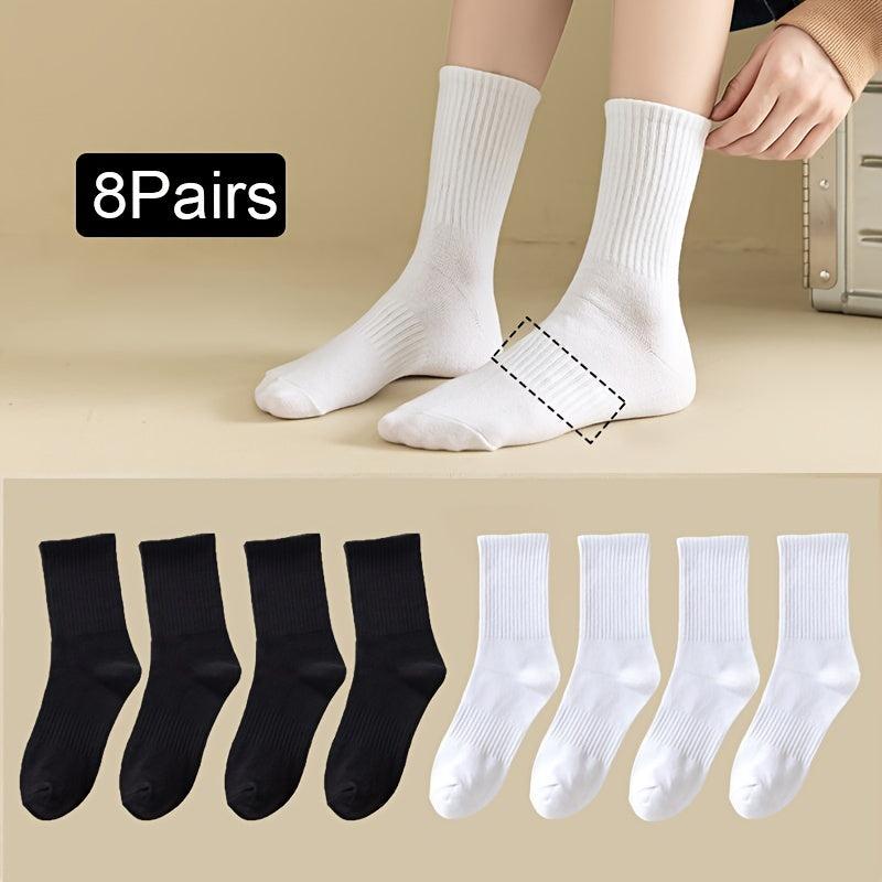 8 Pairs Classic Solid Crew Sports Socks Women's Stockings