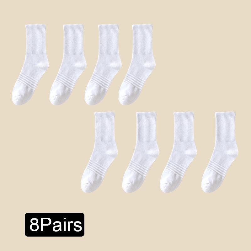 8 Pairs Classic Solid Crew Sports Socks Women's Stockings