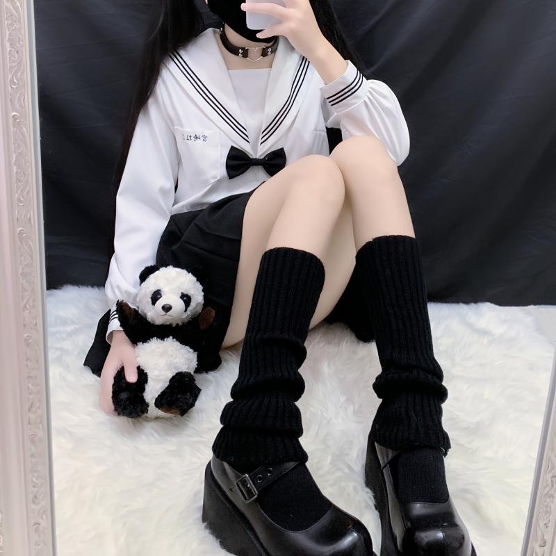 Y2K Style Rib Knit Leg Warmers Knee High Socks
