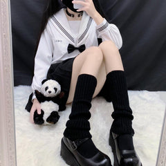 Y2K Style Rib Knit Leg Warmers Knee High Socks