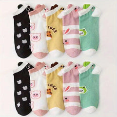 10 Pairs Cartoon Animal Print Socks & Low Cut Short Socks Women's Stockings