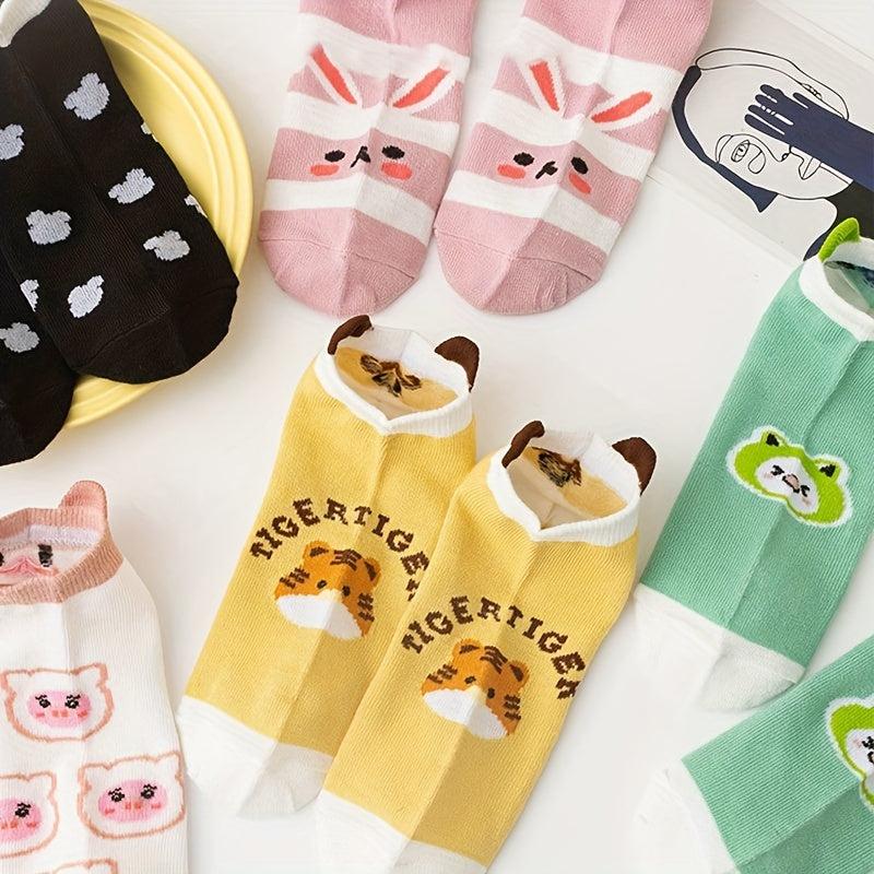 10 Pairs Cartoon Animal Print Socks & Low Cut Short Socks Women's Stockings