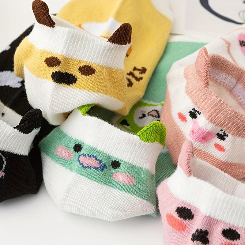 10 Pairs Cartoon Animal Print Socks & Low Cut Short Socks Women's Stockings