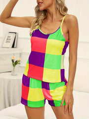Colorful Plaid Lounge Set Cami Top & Shorts