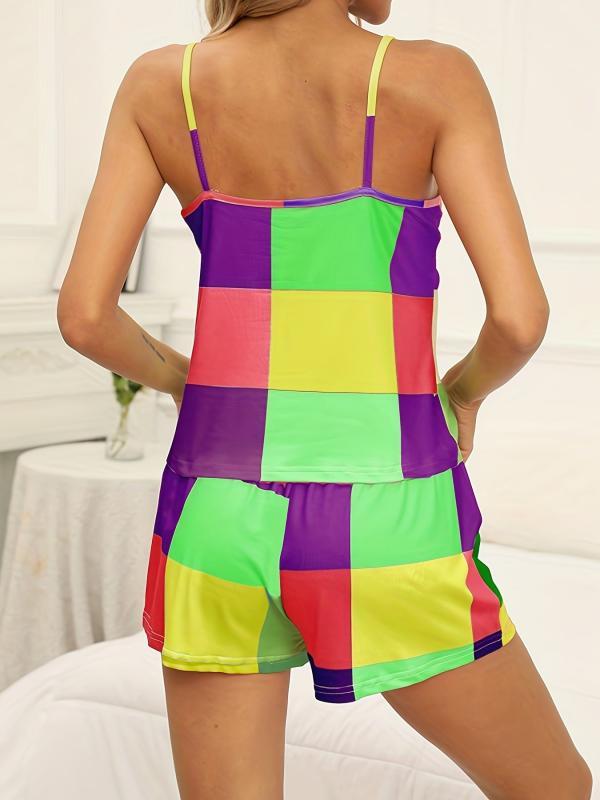Colorful Plaid Lounge Set Cami Top & Shorts