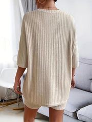 Solid Lounge Set Crew Neck Short Sleeve Top & Shorts Women's L