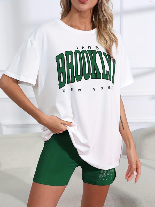 Short Sleeve Crew Neck Lounge Set Soft Shorts Women's Loungewear