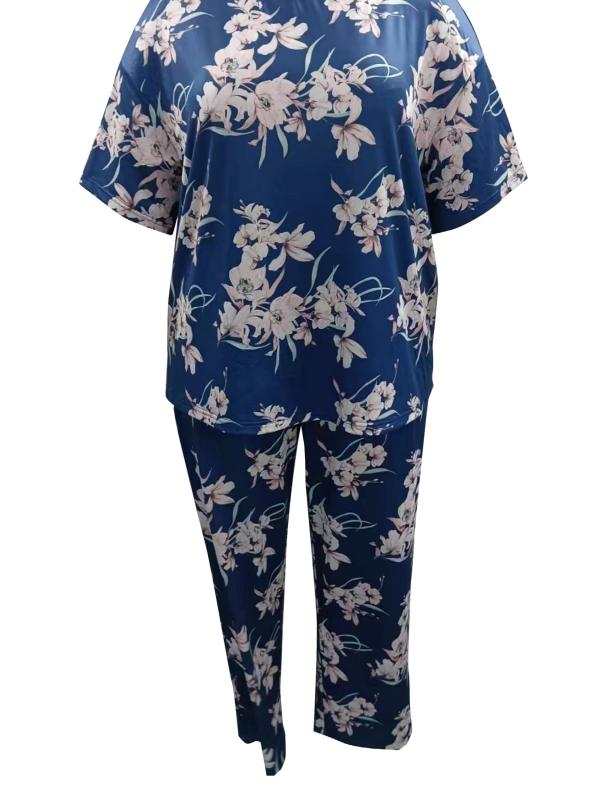 Floral Print Pajamas Set Short Sleeve Top & Pants