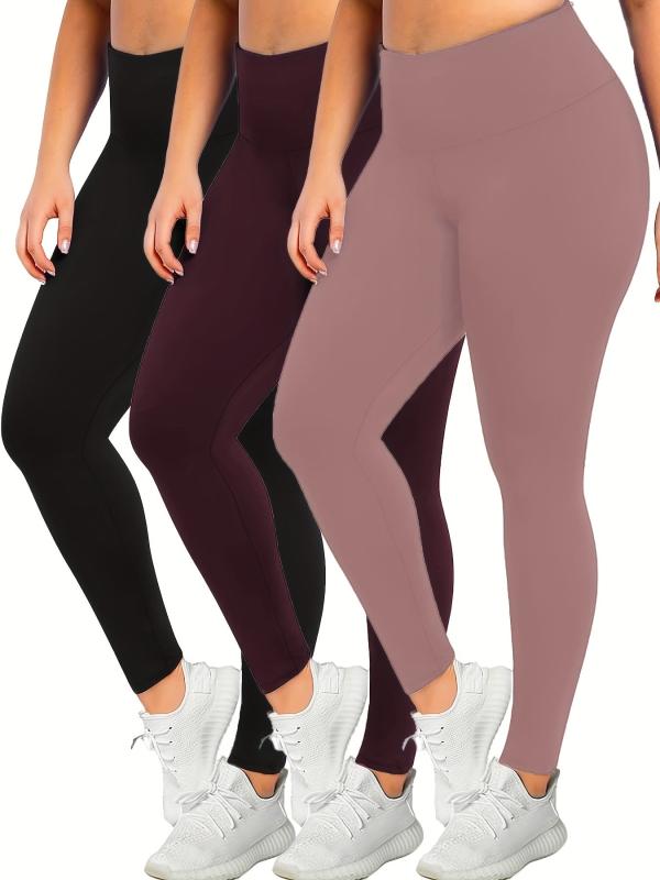 3 Pack Plus Size Tummy Control Yoga Leggings Set