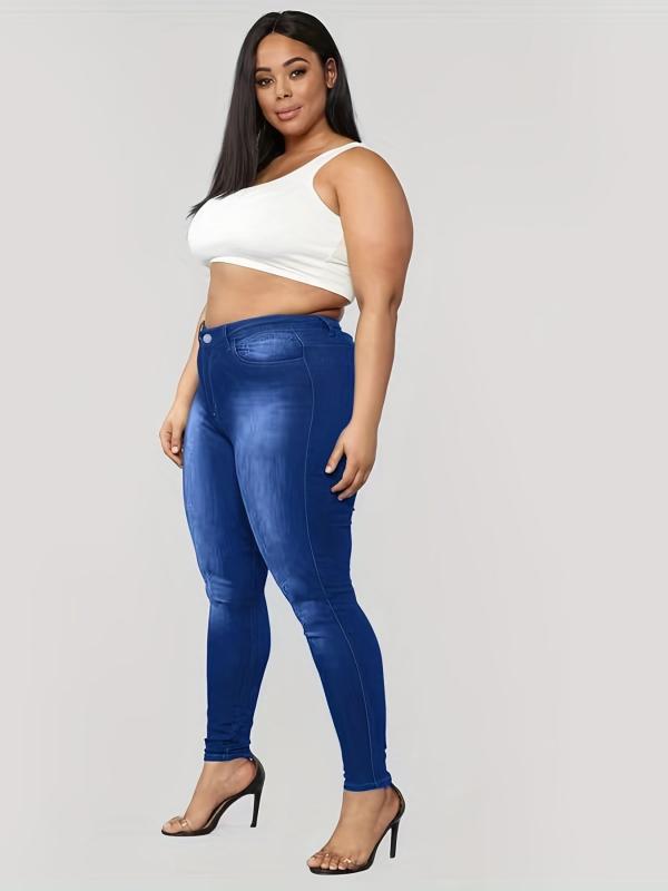 Casual Plus Size Button Fly Skinny Jeans
