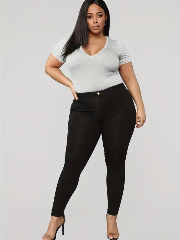 Casual Plus Size Button Fly Skinny Jeans