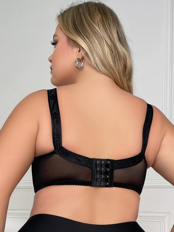 Women's Plus Floral Jacquard Mesh Full Coverage Seamless Bra