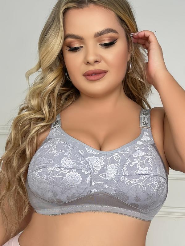 Women's Plus Floral Jacquard Mesh Full Coverage Seamless Bra