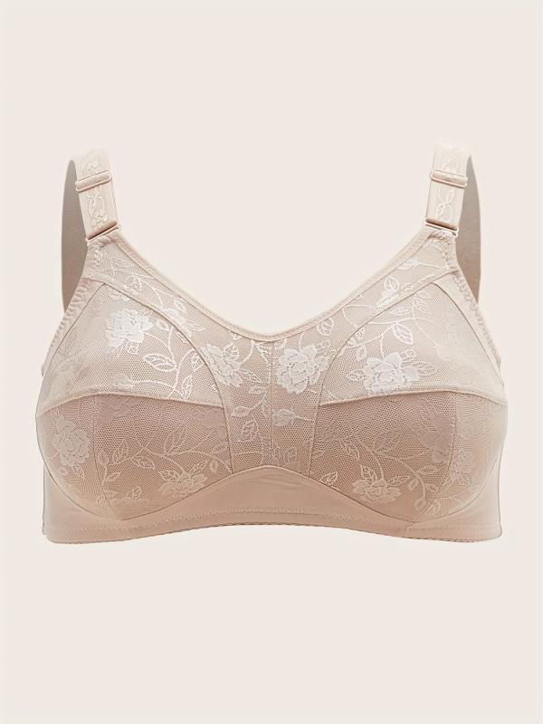 Women's Plus Floral Jacquard Mesh Full Coverage Seamless Bra