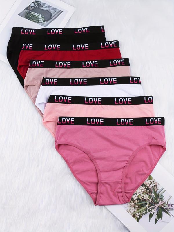 6 Pack Plus Size Casual Brief Set Women's Plus Comfortable Bikini Panties