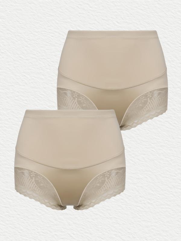 2 Pack Plus Contrast Lace Trim High Rise Tummy Control Boy Shorts