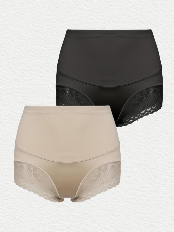 2 Pack Plus Contrast Lace Trim High Rise Tummy Control Boy Shorts