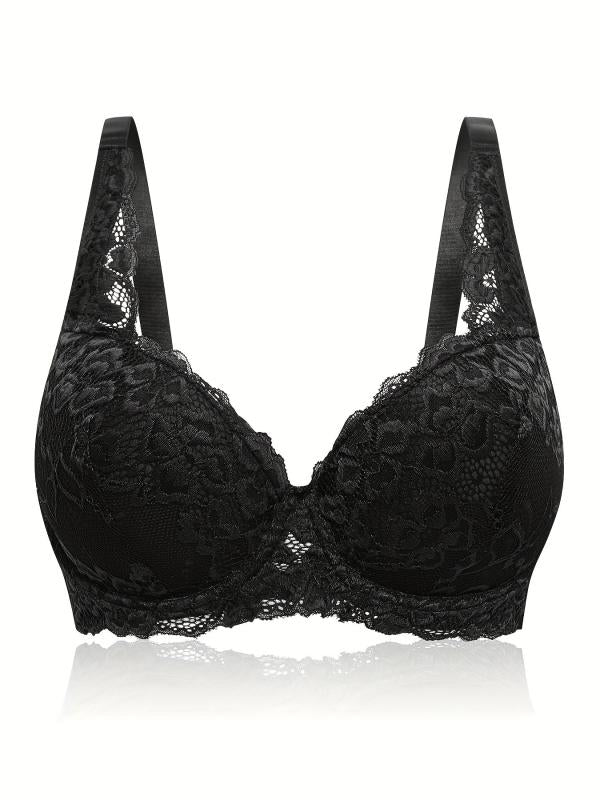Women's Plus Contrast Lace Full Cover Push Up Bra, Adjustable Straps Plus Size