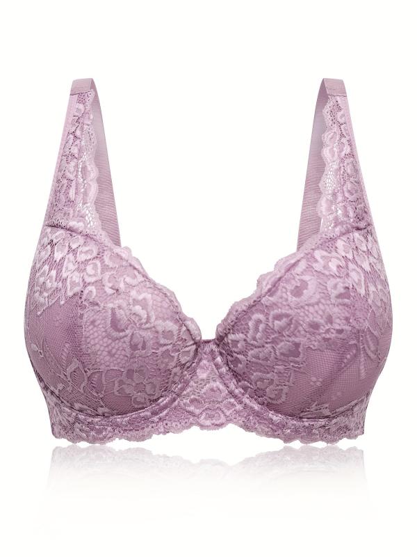 Women's Plus Contrast Lace Full Cover Push Up Bra, Adjustable Straps Plus Size