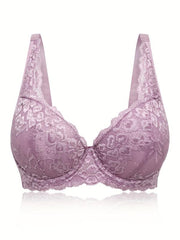 Women's Plus Contrast Lace Full Cover Push Up Bra, Adjustable Straps Plus Size