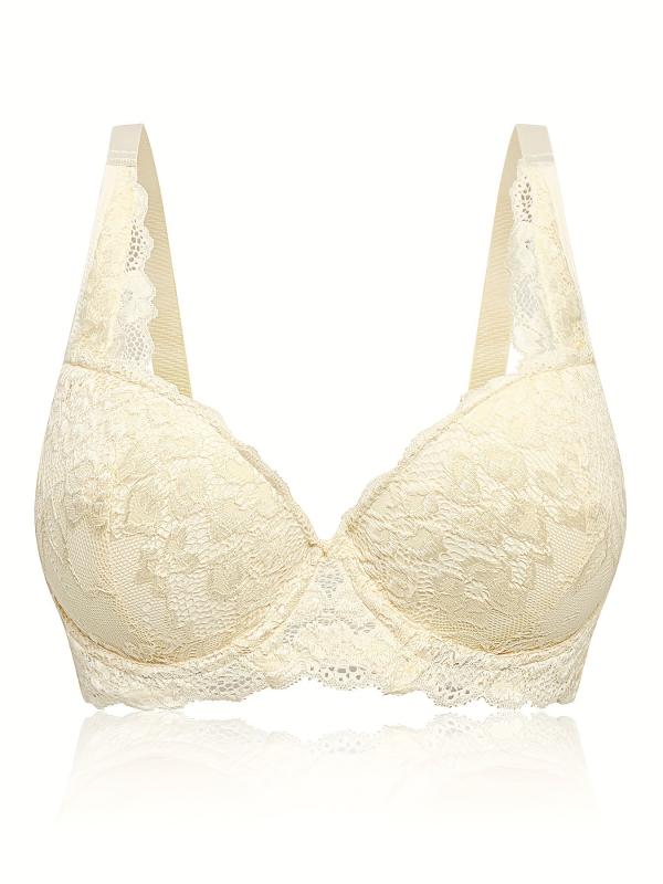 Women's Plus Contrast Lace Full Cover Push Up Bra, Adjustable Straps Plus Size