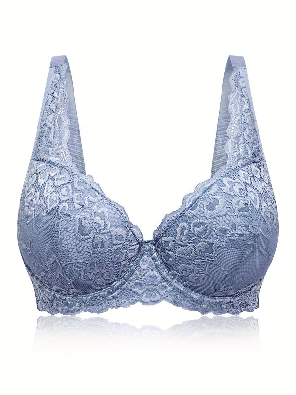 Women's Plus Contrast Lace Full Cover Push Up Bra, Adjustable Straps Plus Size