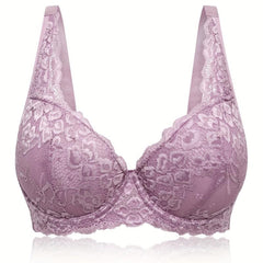 Women's Plus Contrast Lace Full Cover Push Up Bra, Adjustable Straps Plus Size