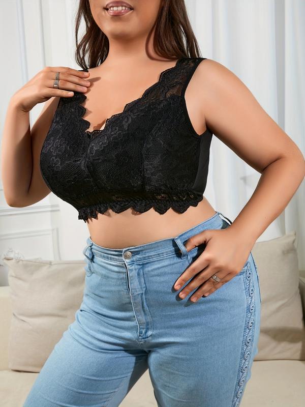 Floral Jacquard Lace Semi Sheer Bra Plus Size