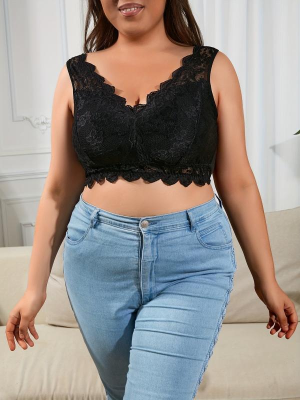 Floral Jacquard Lace Semi Sheer Bra Plus Size