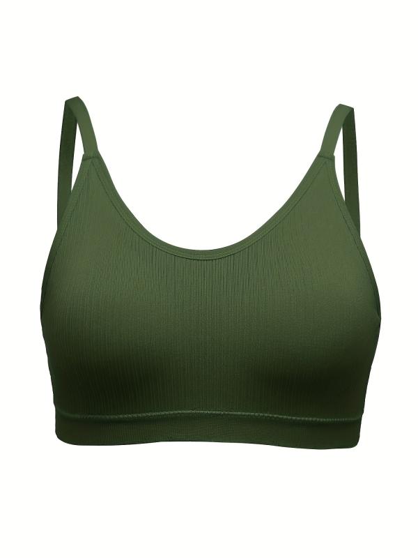 Sporty Bra Solid Ribbed Breathable Plus Size with Removable Pads