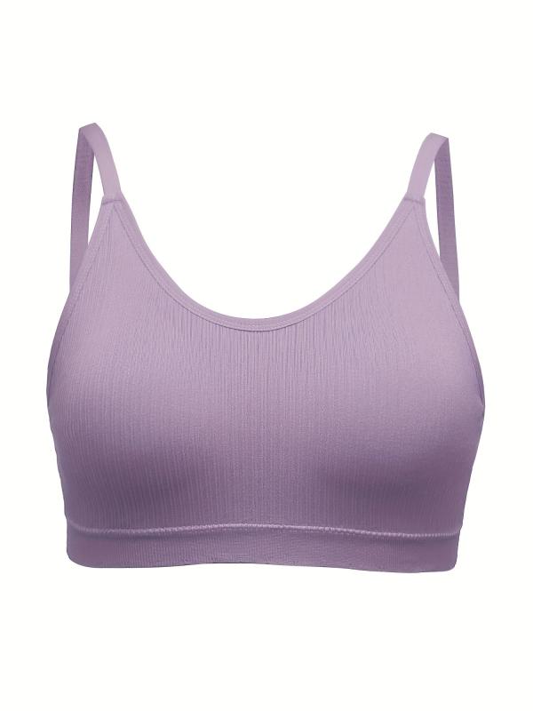 Sporty Bra Solid Ribbed Breathable Plus Size with Removable Pads