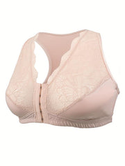 Floral Jacquard Lace Front Seamless Bra Plus Size