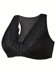 Floral Jacquard Lace Front Seamless Bra Plus Size