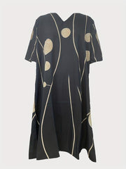 Women's Plus Graphic Print V Neck Midi Dress