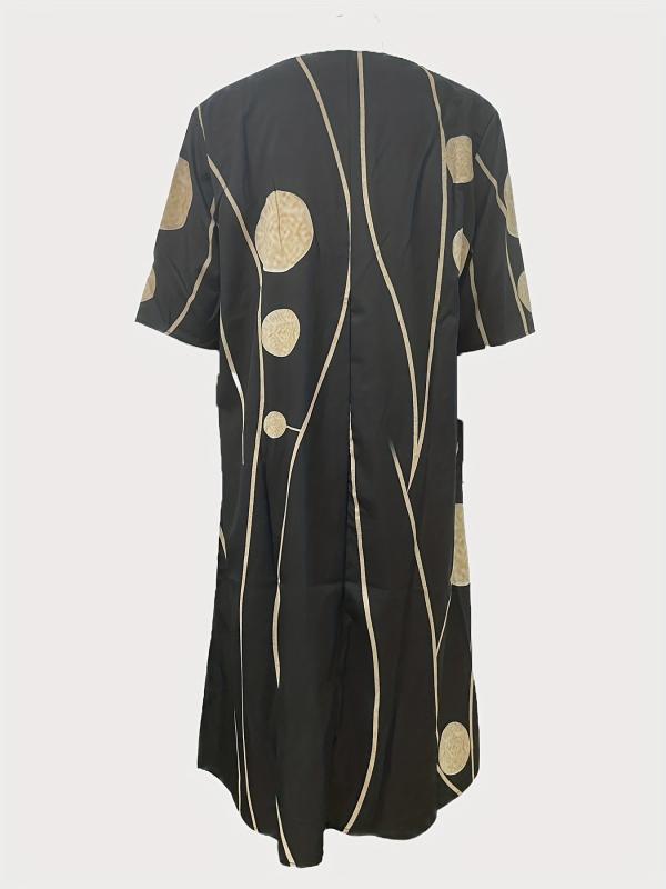 Women's Plus Graphic Print V Neck Midi Dress