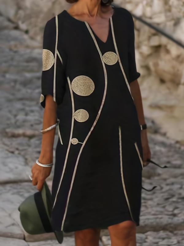 Women's Plus Graphic Print V Neck Midi Dress