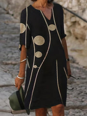 Women's Plus Graphic Print V Neck Midi Dress