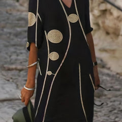 Women's Plus Graphic Print V Neck Midi Dress