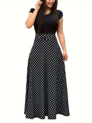 Colorblock Polka Dot Short Sleeve Maxi Dress Women's Plus