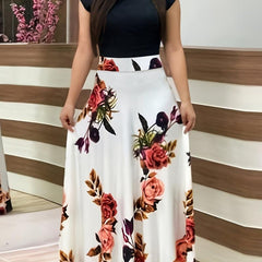 Colorblock Polka Dot Short Sleeve Maxi Dress Women's Plus