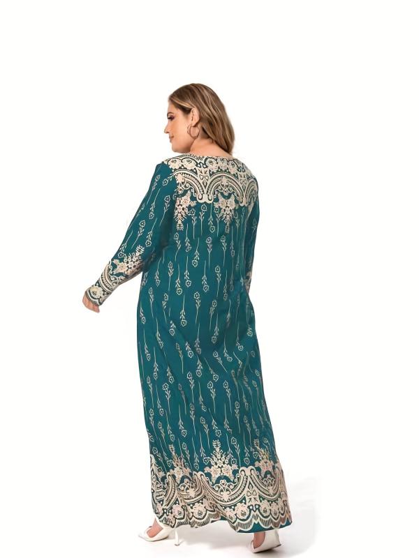Women's Plus Floral Print Long Sleeve Maxi Dress