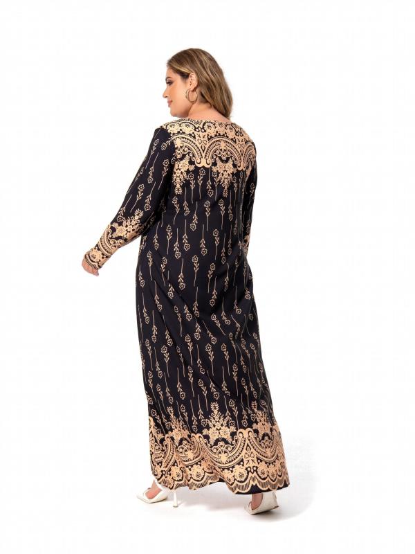 Women's Plus Floral Print Long Sleeve Maxi Dress