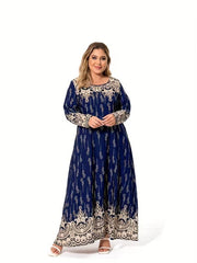 Women's Plus Floral Print Long Sleeve Maxi Dress