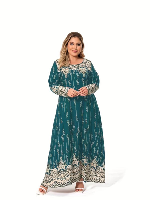 Women's Plus Floral Print Long Sleeve Maxi Dress